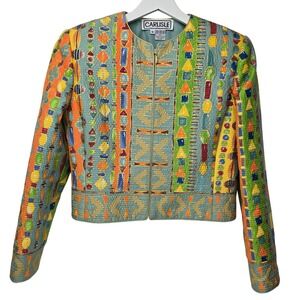 Carlisle Silk Quilted Geometric Print Jacket Women's Size 6 Luxe Statement